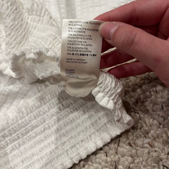 Anthropologie Peasant Blouse Sz S White Smocked Waist Pirate Flowy Puff Sleeve - Picture 4 of 6